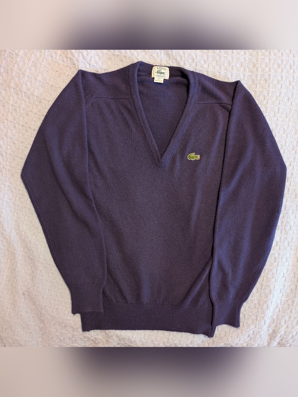 Vintage 80s Izod Lacoste Women's Navy V-Neck Sweater Small Croc Logo